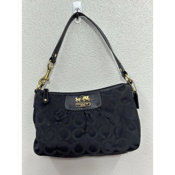 Coach Teri Hobo Bag Signature C Black Leather Shoulder Small Outlet *EUC - Picture 1 of 12